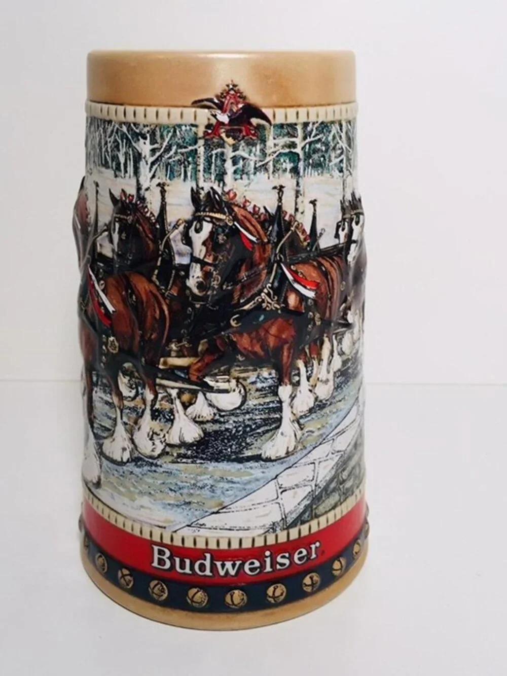 Vintage 1988 Budweiser Holiday Beer Stein CS88 Clydesdales Ceramarte Brazil Mug